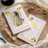 Freshly Graduated Lemon Pink Stripes Graduation 案内状