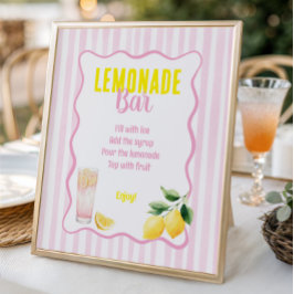Freshly Graduated Lemon Pink Stripes Lemonade Bar ポスター
