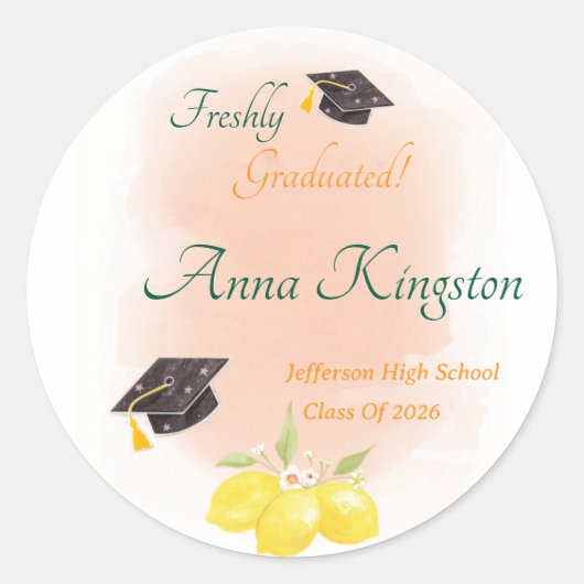 Freshly Graduated Lemon them Personalized ラウンドシール (正面)