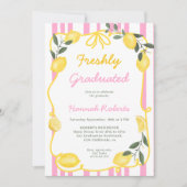 Freshly Graduated Pink Lemon Yellow Bow Photo QR 招待状 (正面)