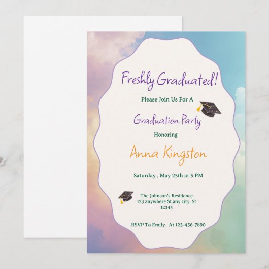 Freshly Graduated Printable Graduation Invitation 招待状 (正面/裏面)