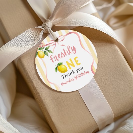 Freshly One Bow Pink Yellow Lemon First Birthday フェイバータグ