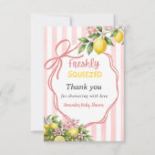 Freshly Squeezed Lemonade Bow Lemon Baby Shower サンキューカード (正面)