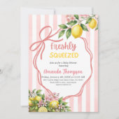Freshly Squeezed Lemonade Pink Bow Baby Shower 招待状 (正面)