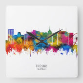 Fresno California Skyline スクエア壁時計 (正面)