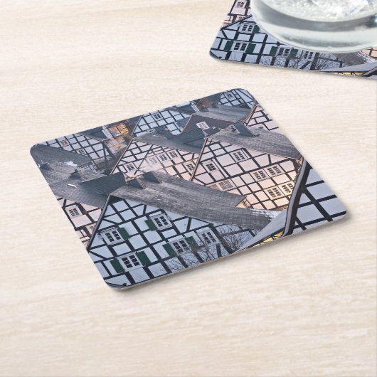 Freudenberg、ドイツの木骨造りの家 スクエアペーパーコースター (アングル)