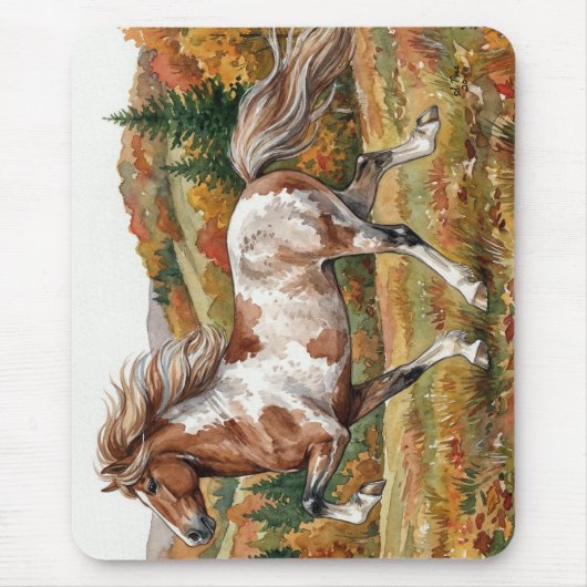 Freya Icelandic Horse in Autumn Forest マウスパッド (正面)