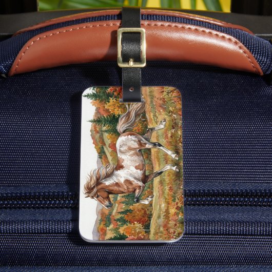 Freya Icelandic Horse in Autumn Forest ラゲッジタグ (正面インサイチュ2)