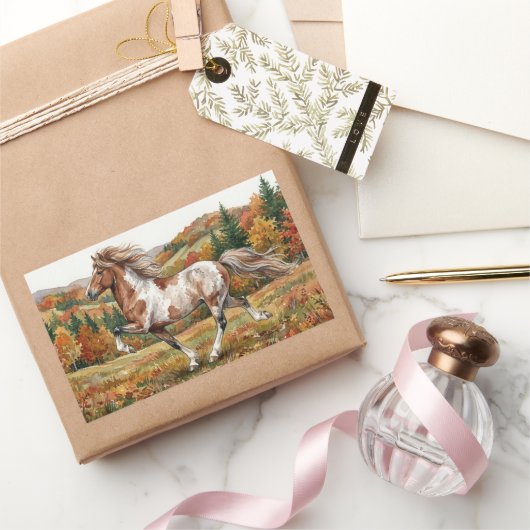 Freya Icelandic Horse in Autumn Forest 長方形シール (ギフト)