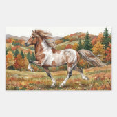 Freya Icelandic Horse in Autumn Forest 長方形シール (正面)