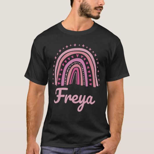 Freya Name Personalized Funny Women Pink Rainbow F Tシャツ (正面)