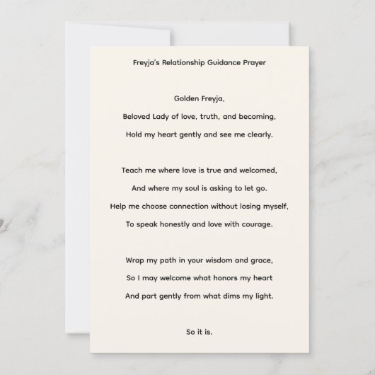 Freyja’s Relationship Guidance Prayer Altar Card 招待状 (裏面)