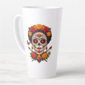 Frida Catrina Artist SugarSkull–Día de los Muerto カフェラテマグ (左アングル)