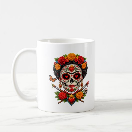 Frida Catrina Artist SugarSkull–Día de los Muerto コーヒーマグカップ (左)