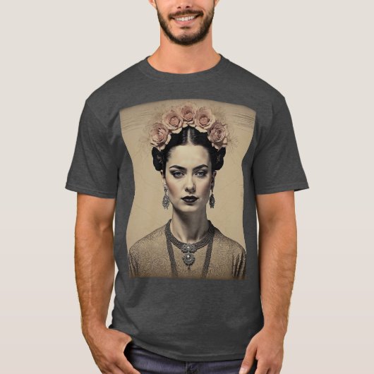 Frida Kahloのチャーム:ヴィンテージ二重暴露 Tシャツ (正面)