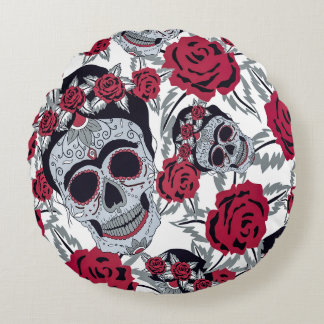 Frida Kahlo and roses ラウンドクッション