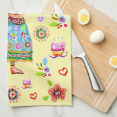 Frida Kahlo Flower Folk Art Inspiration キッチンタオル (四つ折り)