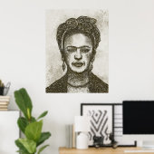 FRIDA KAHLO hand drawn scribble art poster ポスター (ホームオフィス)