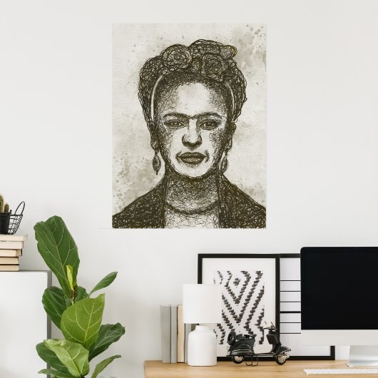 FRIDA KAHLO hand drawn scribble art poster ポスター (ホームオフィス)