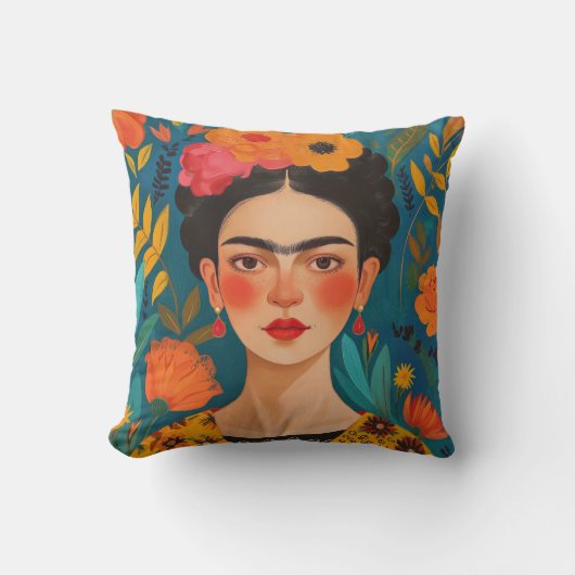 Frida Kahlo Pillow, Cushion, Frida Decor クッション (正面)