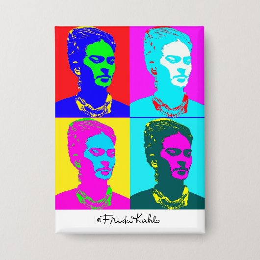 Frida Kahlo Pop Art Portrait 缶バッジ (正面)