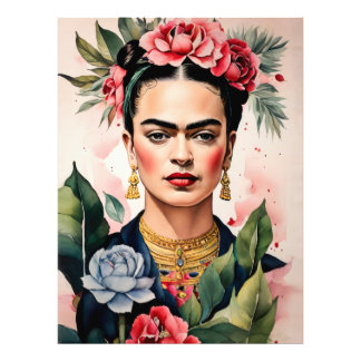 Frida Kahlo Portrait with Flowers フォトプリント