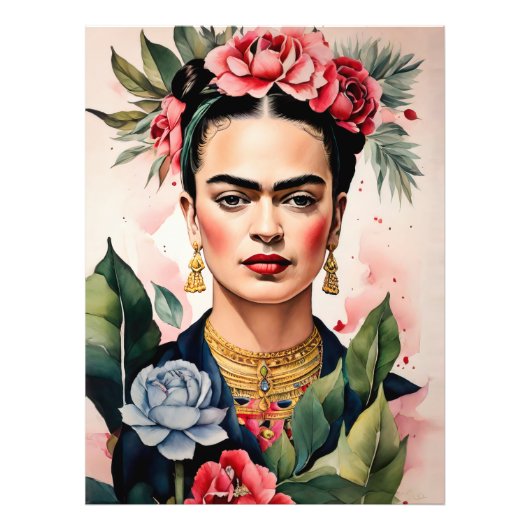 Frida Kahlo Portrait with Flowers フォトプリント (正面)