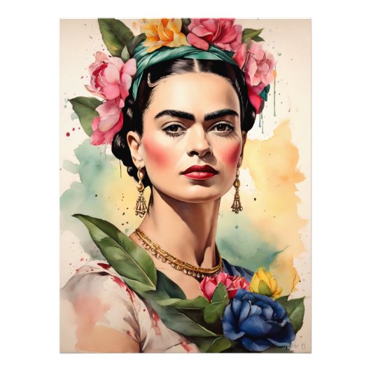 Frida Kahlo Portrait with Flowers フォトプリント (正面)