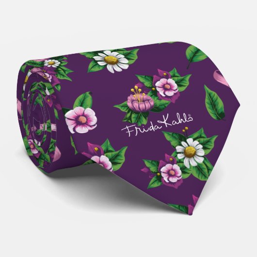Frida Kahlo | Purple Floral Bouquet Pattern ネクタイ (ロール)
