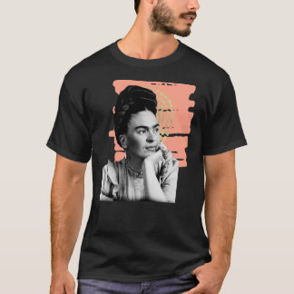 Frida Kahlo, watercolor flowers, color, black and  Tシャツ