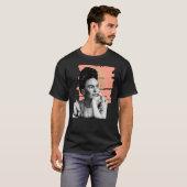 Frida Kahlo, watercolor flowers, color, black and  Tシャツ (正面フル)