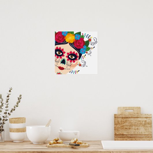 Frida Roses Day of the Dead Print  ポスター (キッチン)