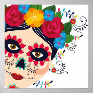 Frida Roses Day of the Dead Print ポスター
