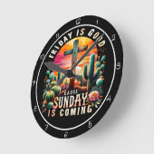 Friday Is Good Cause Sunday Is Coming Graphic ラウンド壁時計 (傾斜)