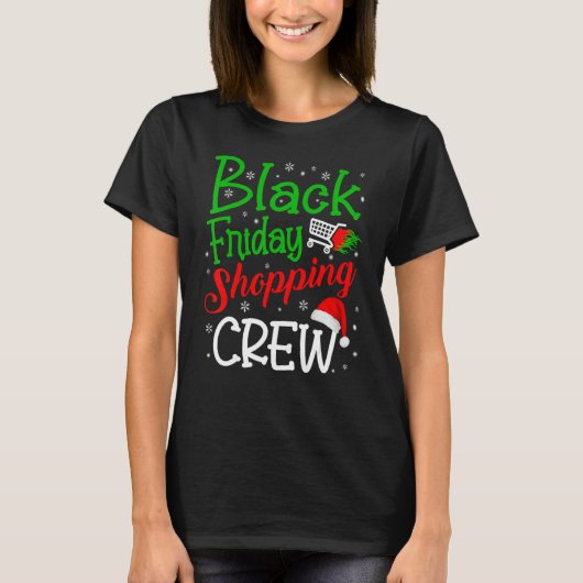 Friday Shopping Crew Christmas Black Shopping Fami Tシャツ (正面)