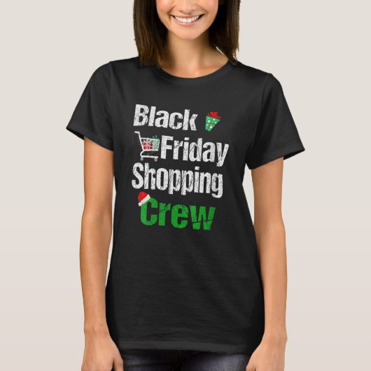 Friday Shopping Crew Christmas Black Shopping Fami Tシャツ (正面)
