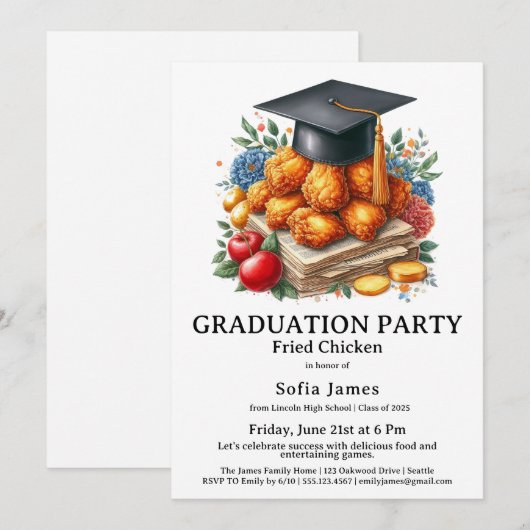 Fried Chicken Graduation Party Celebration 招待状 (正面/裏面)