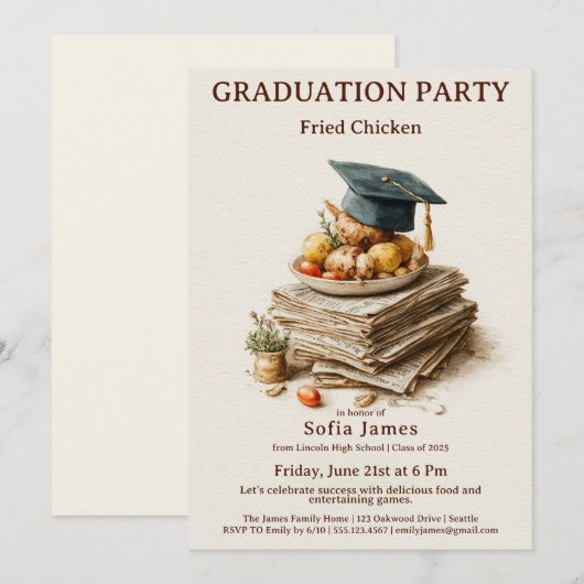 Fried Chicken Graduation Party Celebration 招待状 (正面/裏面)