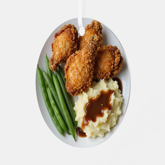 Fried Chicken, Mashed Potatoes and Green Beans メタルオーナメント (正面左)