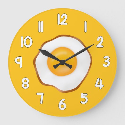 Fried Egg Wall Clock – Fun Kitchen Breakfast Home  ラージ壁時計 (正面)