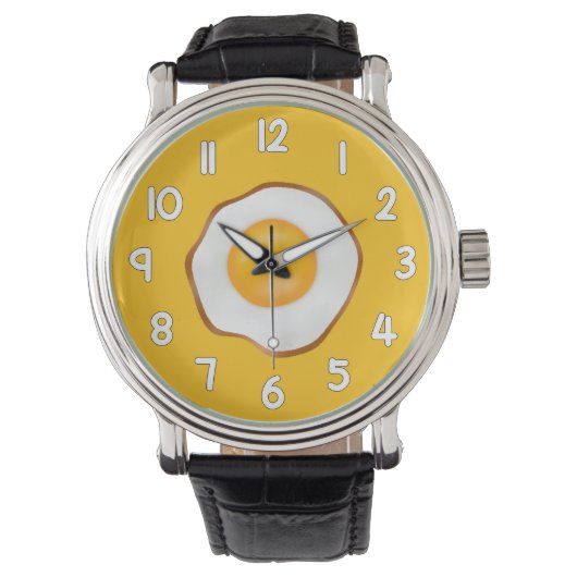 Fried Egg Wrist Watch – Fun Breakfast Inspired Tim 腕時計 (正面)