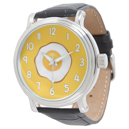 Fried Egg Wrist Watch – Fun Breakfast Inspired Tim 腕時計 (アングル)