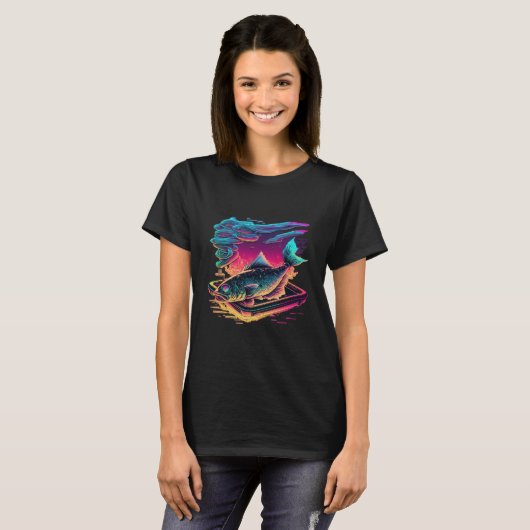 Fried Fish Synthwave 80s Retrowave Aesthetic 2 Tシャツ (正面フル)