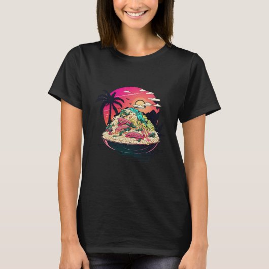 Fried Rice in a Dreamy 80s Retrowave Aesthetic Tシャツ (正面)