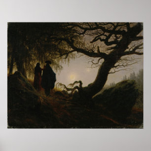 Friedrich - Man and Woman Contemplating Moon 1824 ポスター