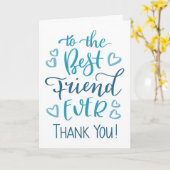 Friend 最高の Ever Thank you タイポグラフィin Blue カード (黄色い花)