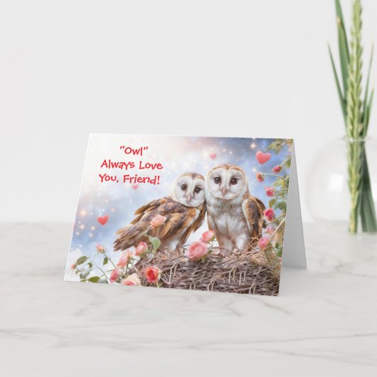 Friend Cute Owls Happy Valentines Day Card カード (正面)