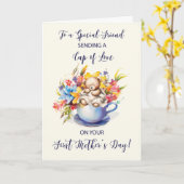 Friend First Mothers Day Cup of Love Flowers Bear カード (黄色い花)