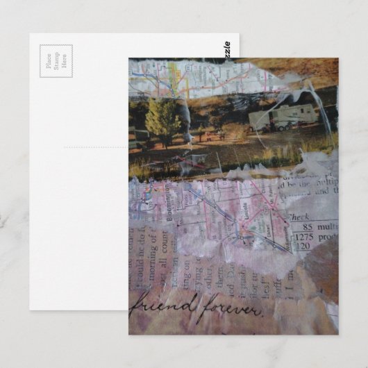 Friend Forever mixed media collage ポストカード (正面/裏面)