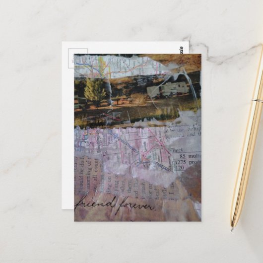 Friend Forever mixed media collage ポストカード (正面/裏面インサイチュ)